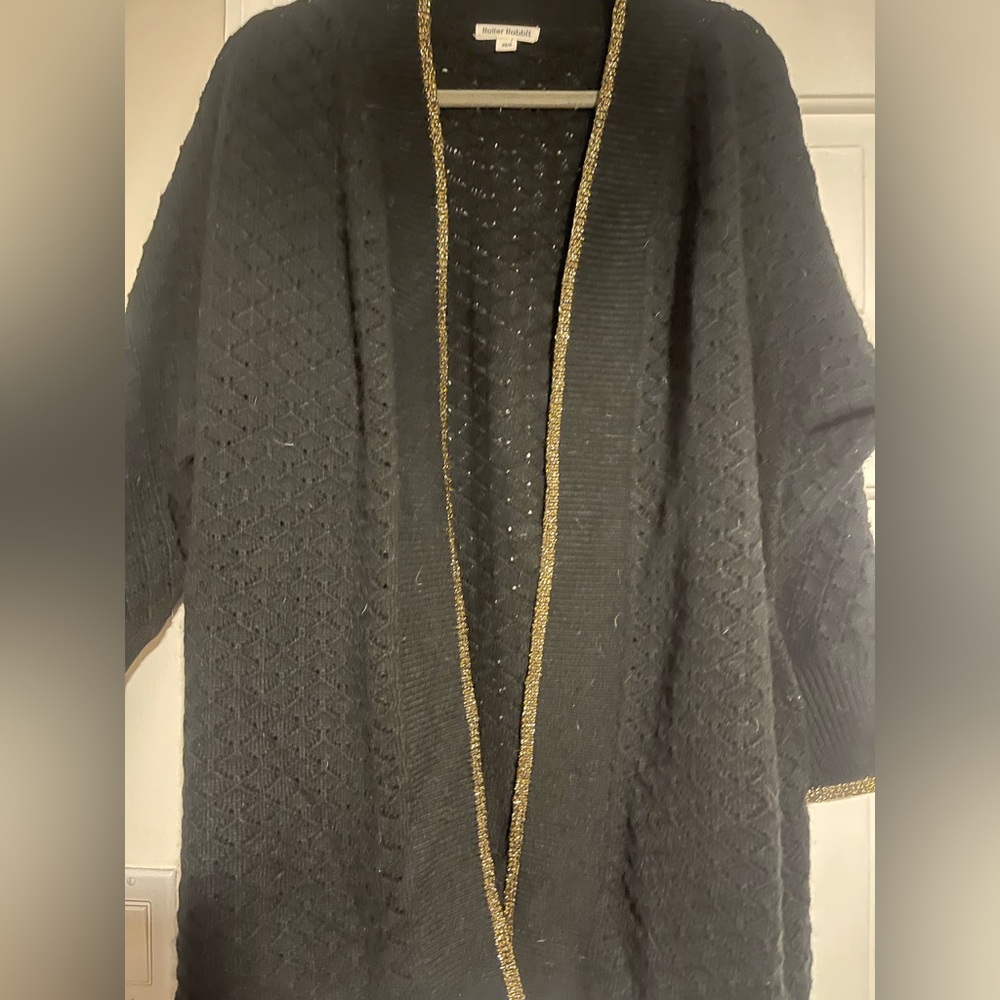 Roller Rabbit | Black Cardigan with Gold Trim